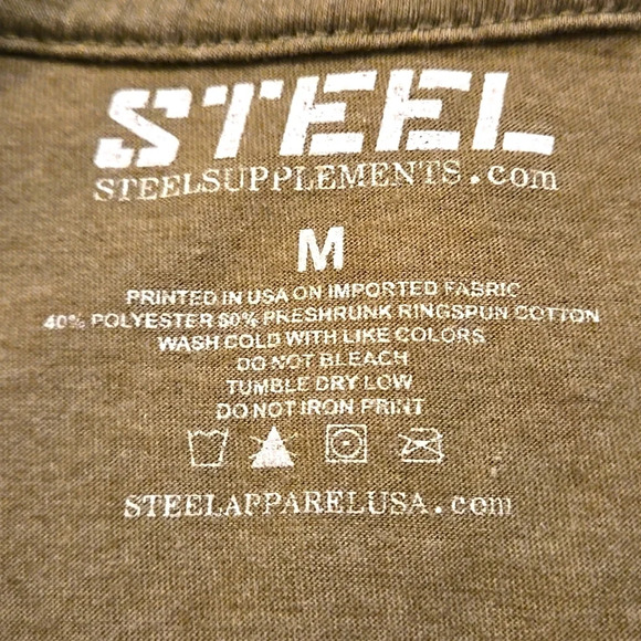 Steel Apparel USA Short Sleeve Tee Army Green w/ Flag on Sleeve Unisex Size M - Picture 4 of 6